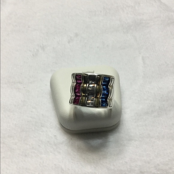 925 Sterling Silver and gold 3 colors CZ ring - Picture 2 of 3